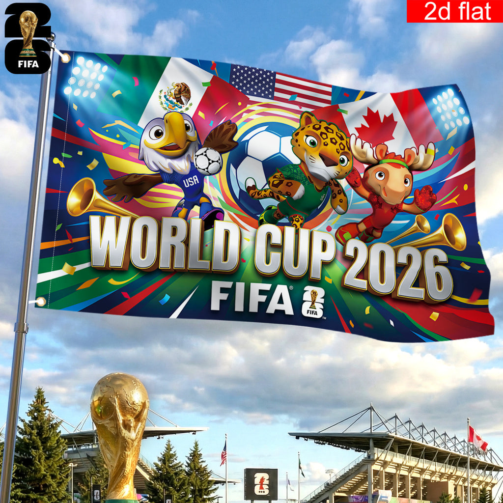 2026 USA-Canada-Mexico World Cup Banner (3x5 feet) Featuring the Host Countries' Flags