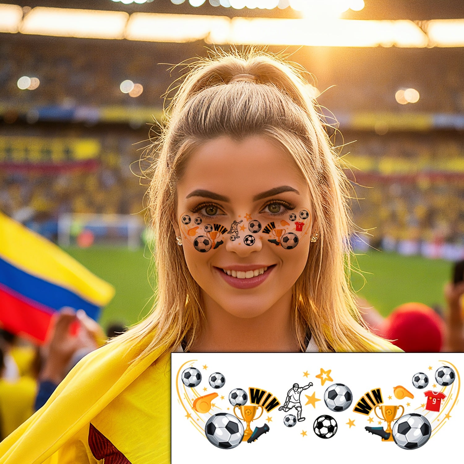 8 football temporary tattoos, perfect for parties, with a waterproof and sweat-resistant design for the face
