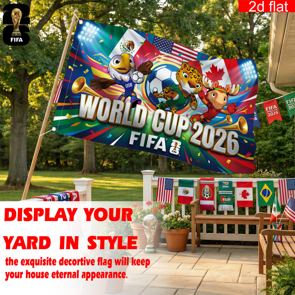 2026 USA-Canada-Mexico World Cup Banner (3x5 feet) Featuring the Host Countries' Flags