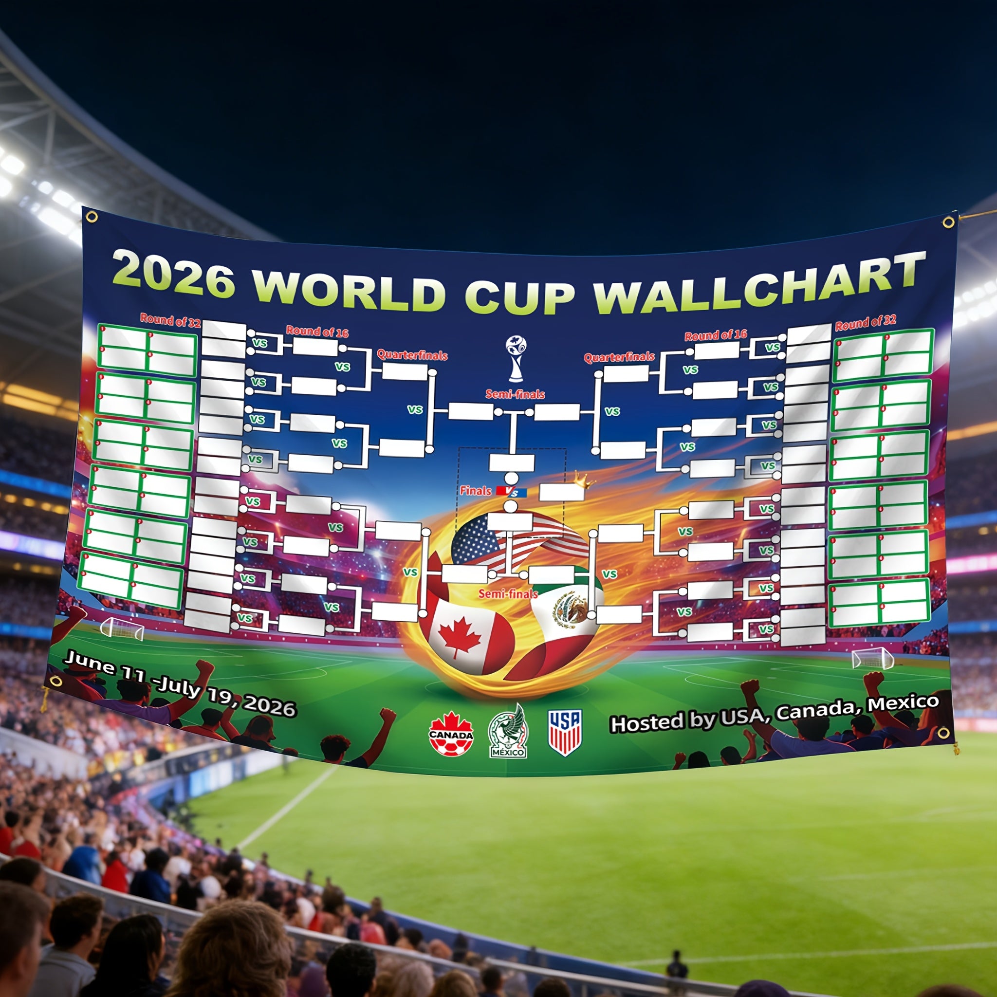 Officially Licensed 2026 USA-Canada-Mexico World Cup Flag – 23.6 x 35.4 inches with 4 metal grommets