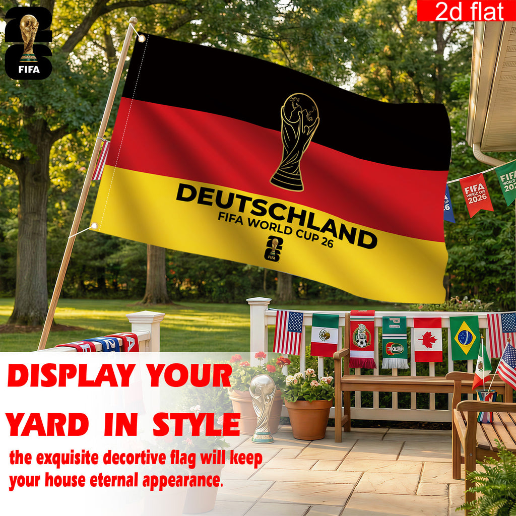 2D flat banner, 1 piece, 2026 World Cup flag banner, 3x5 feet, German flag background