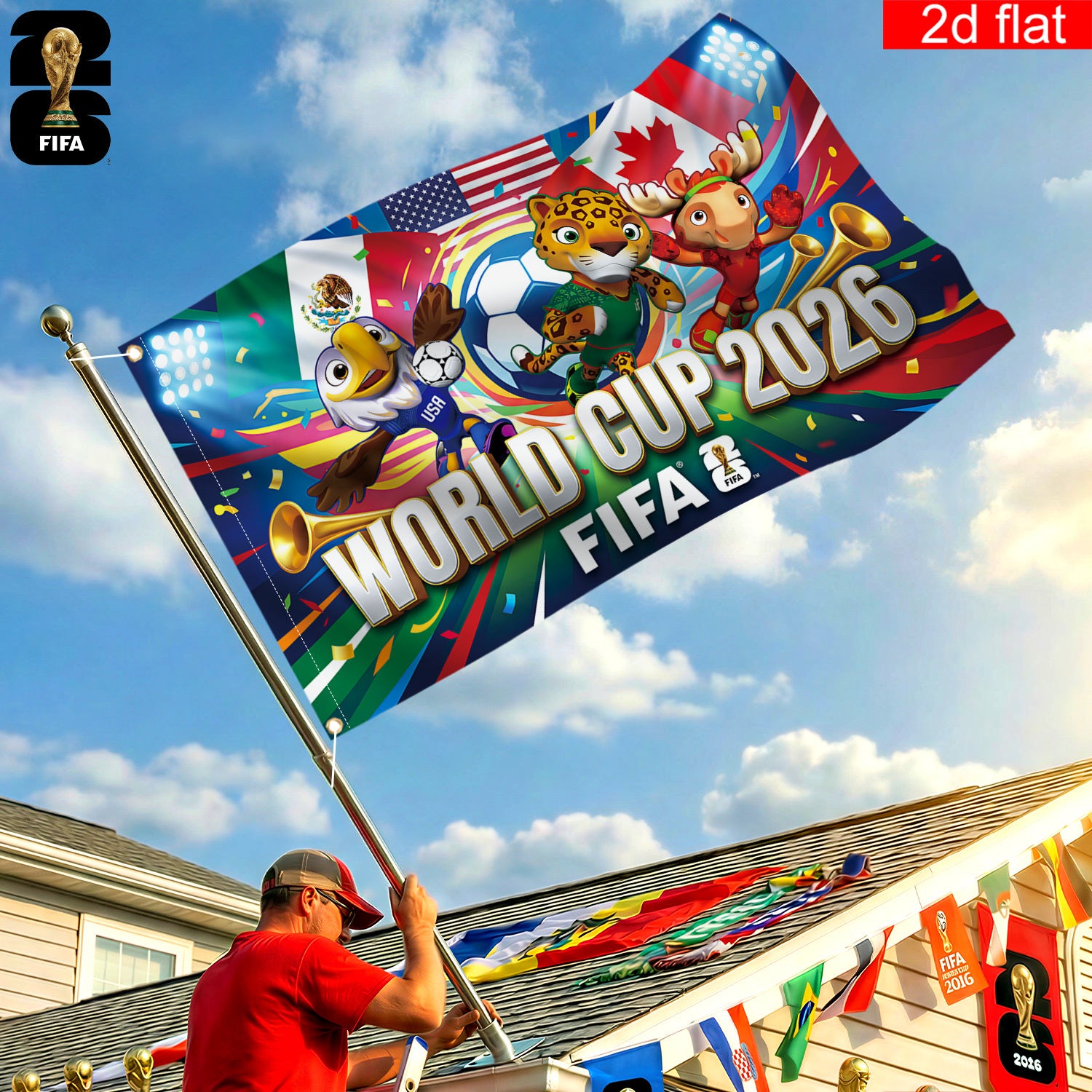 2026 USA-Canada-Mexico World Cup Banner (3x5 feet) Featuring the Host Countries' Flags