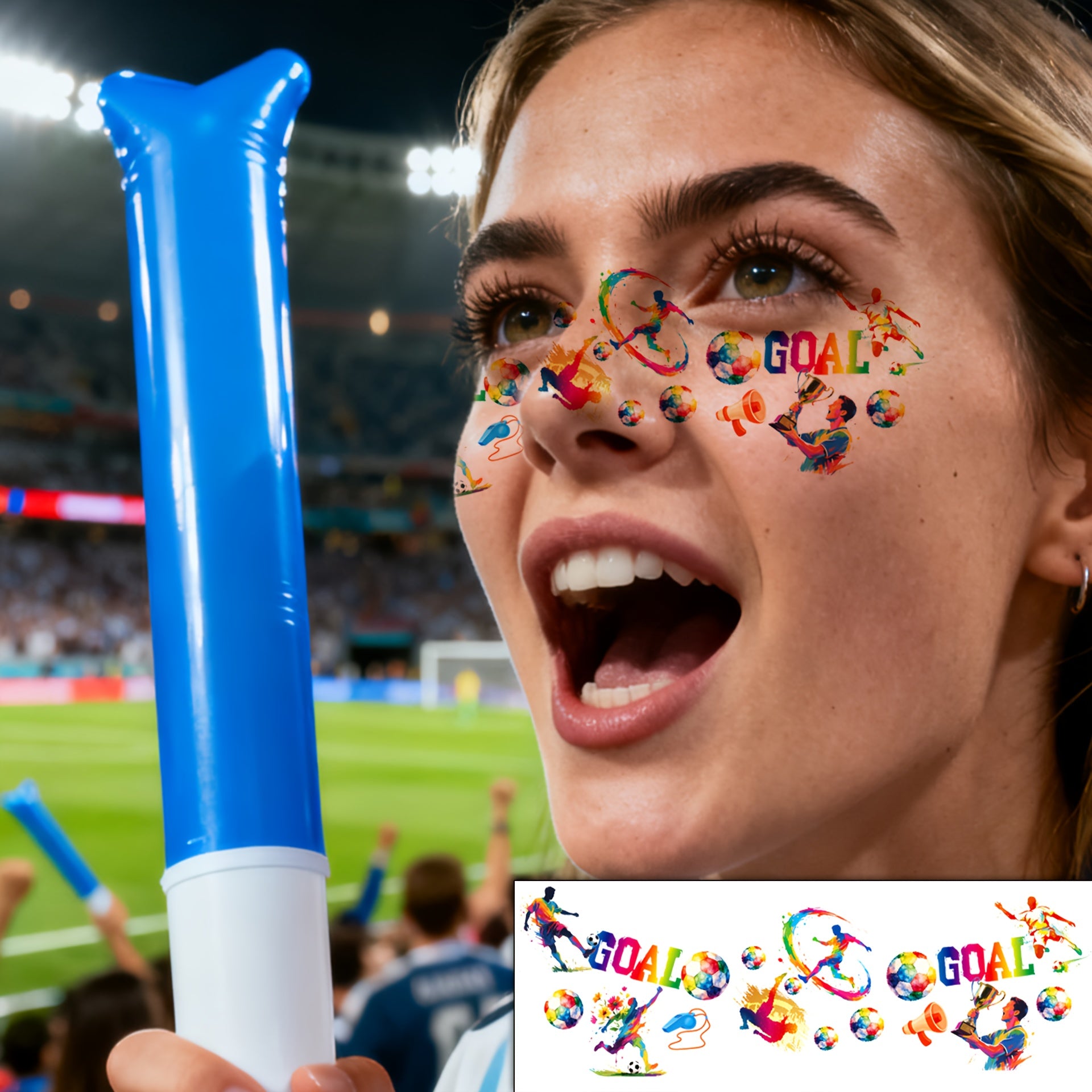 8 football temporary tattoos, perfect for parties, with a waterproof and sweat-resistant design for the face