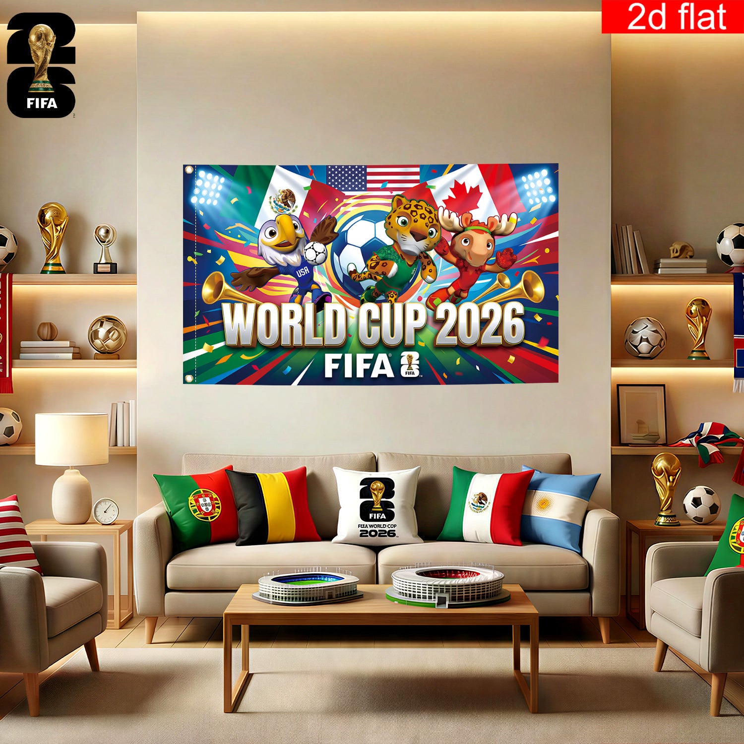 2026 USA-Canada-Mexico World Cup Banner (3x5 feet) Featuring the Host Countries' Flags