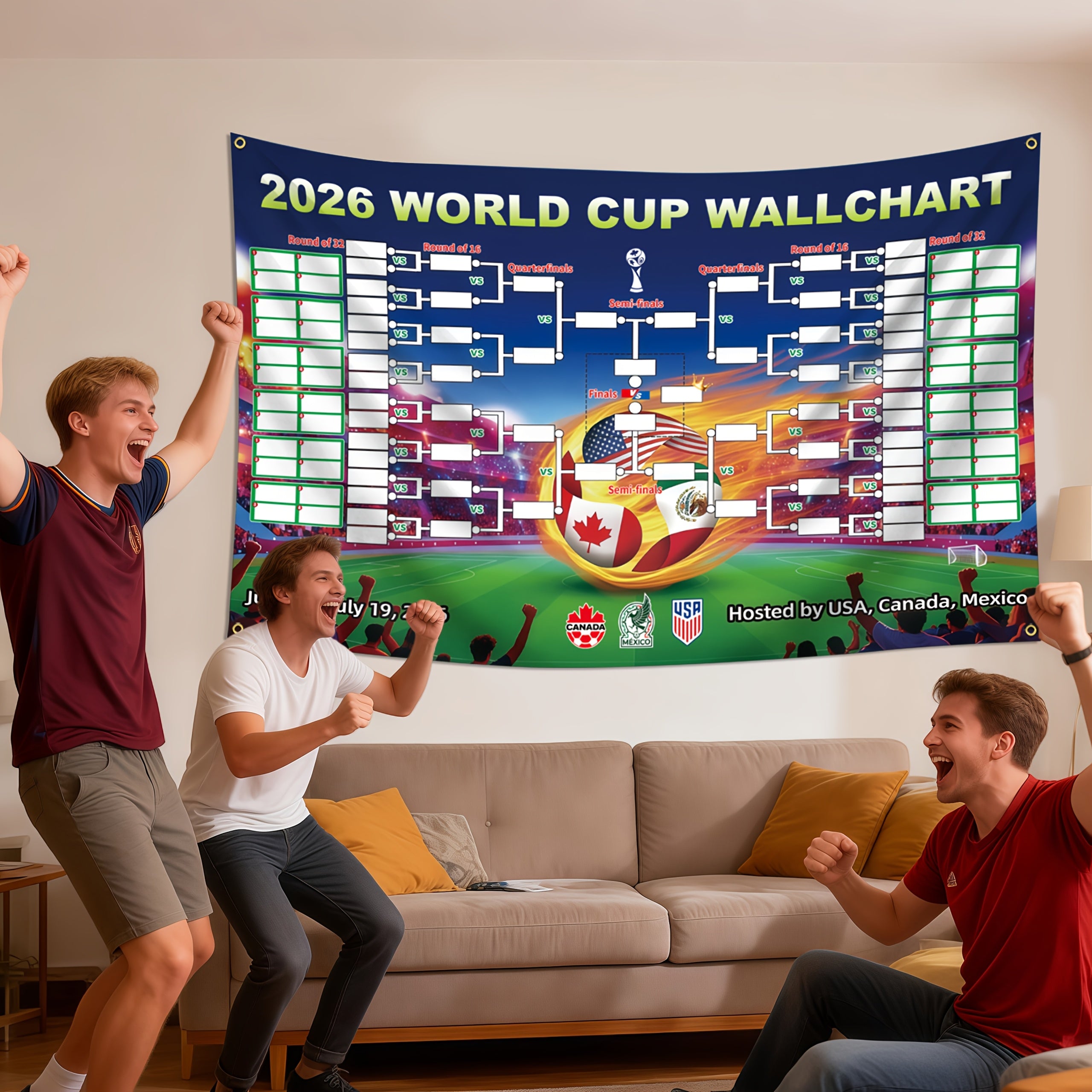 Officially Licensed 2026 USA-Canada-Mexico World Cup Flag – 23.6 x 35.4 inches with 4 metal grommets