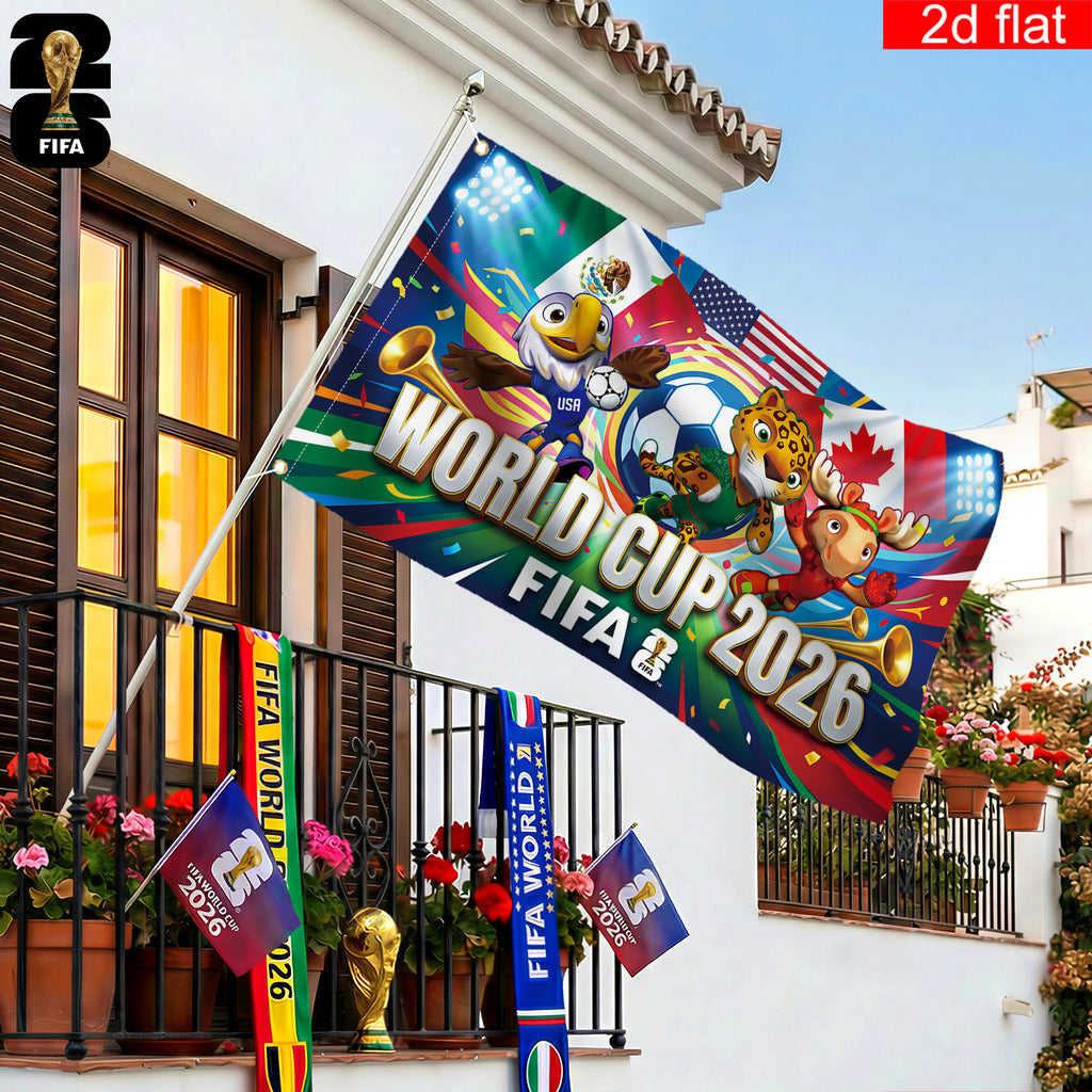 2026 USA-Canada-Mexico World Cup Banner (3x5 feet) Featuring the Host Countries' Flags