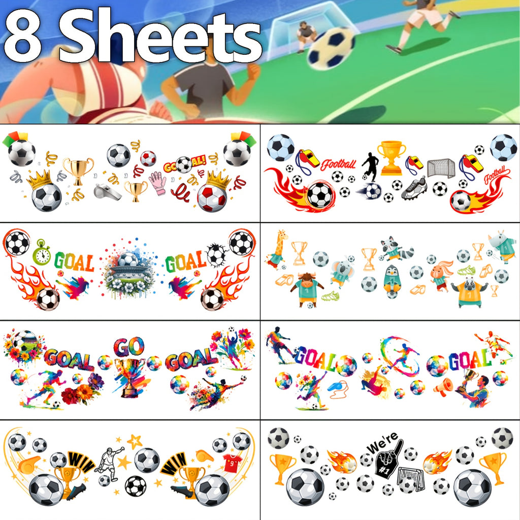 8 football temporary tattoos, perfect for parties, with a waterproof and sweat-resistant design for the face