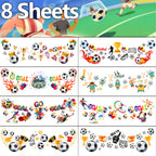 8 football temporary tattoos, perfect for parties, with a waterproof and sweat-resistant design for the face