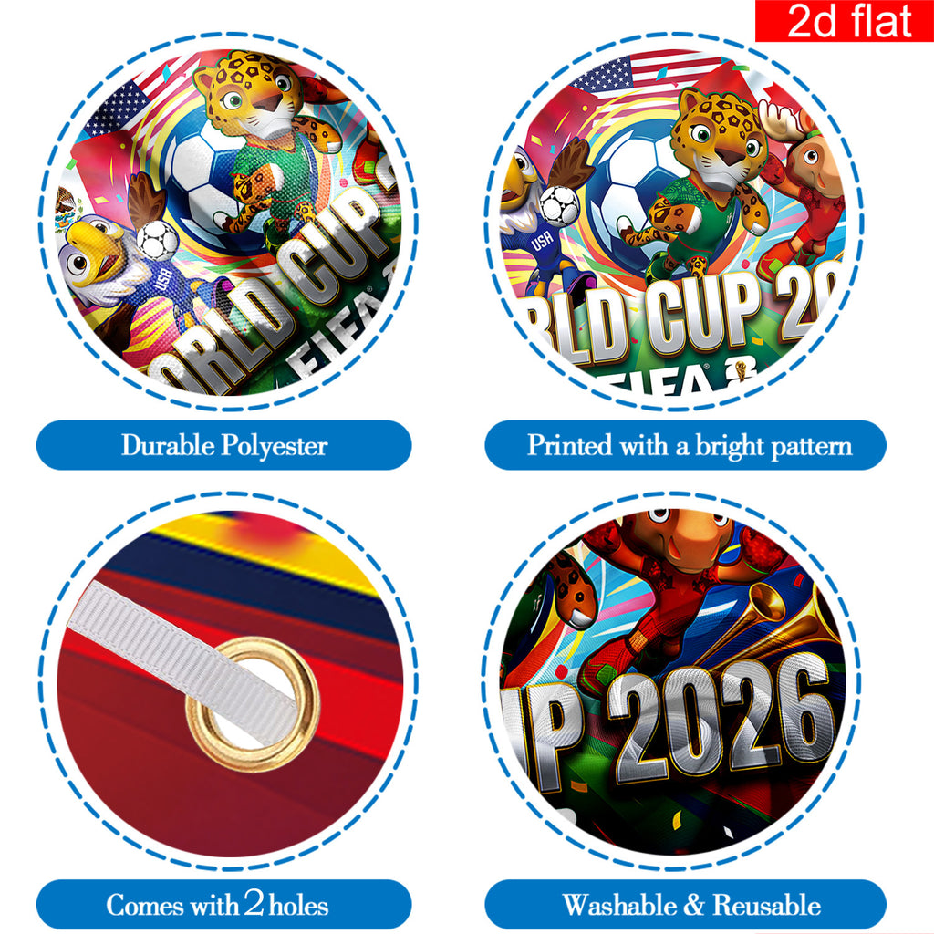 2026 USA-Canada-Mexico World Cup Banner (3x5 feet) Featuring the Host Countries' Flags