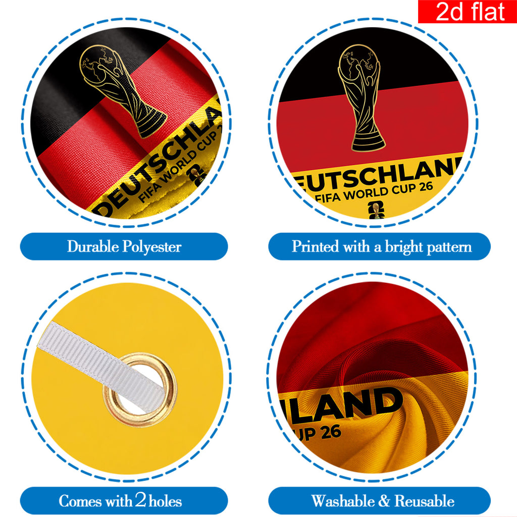2D flat banner, 1 piece, 2026 World Cup flag banner, 3x5 feet, German flag background