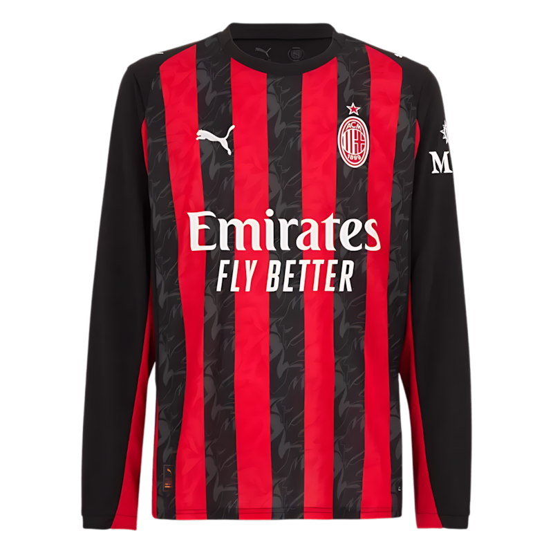AC Milan 2025-2026 Season Home Long Sleeve Soccer Kit, Black and Red