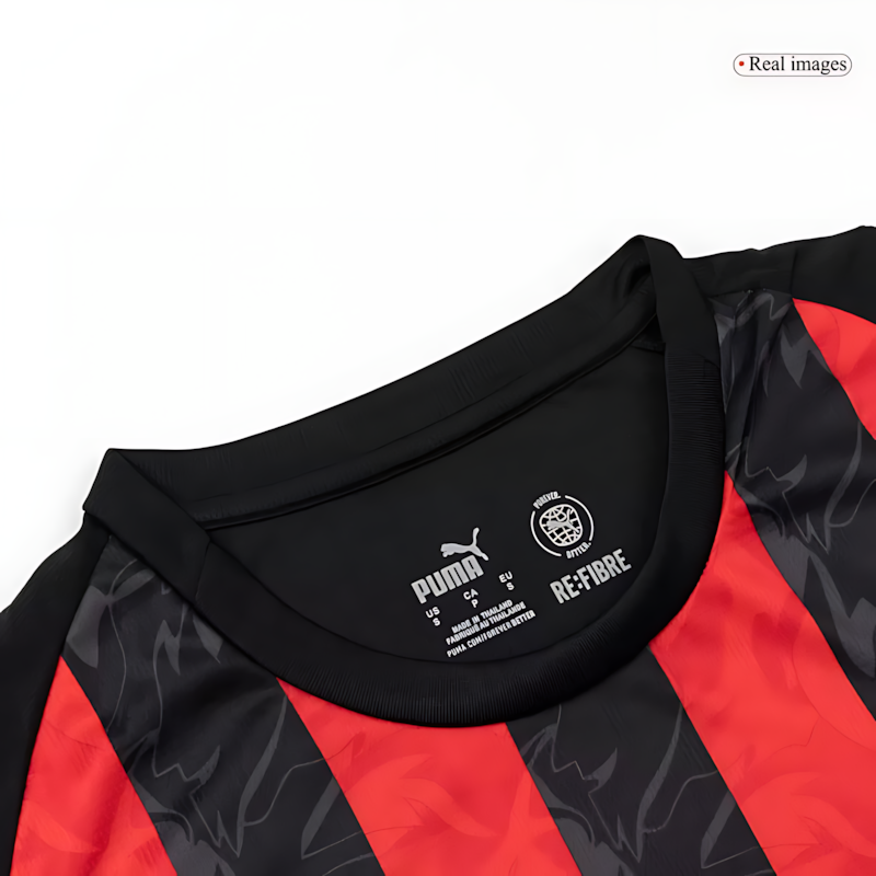 AC Milan 2025-2026 Season Home Long Sleeve Soccer Kit, Black and Red