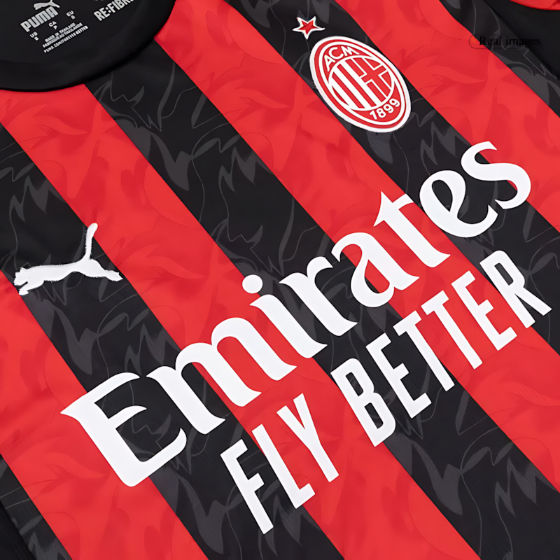 AC Milan 2025-2026 Season Home Long Sleeve Soccer Kit, Black and Red