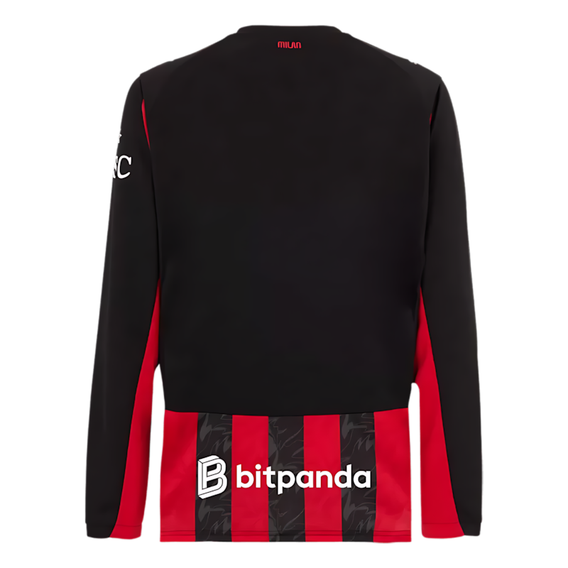 AC Milan 2025-2026 Season Home Long Sleeve Soccer Kit, Black and Red