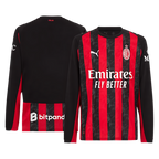 AC Milan 2025-2026 Season Home Long Sleeve Soccer Kit, Black and Red