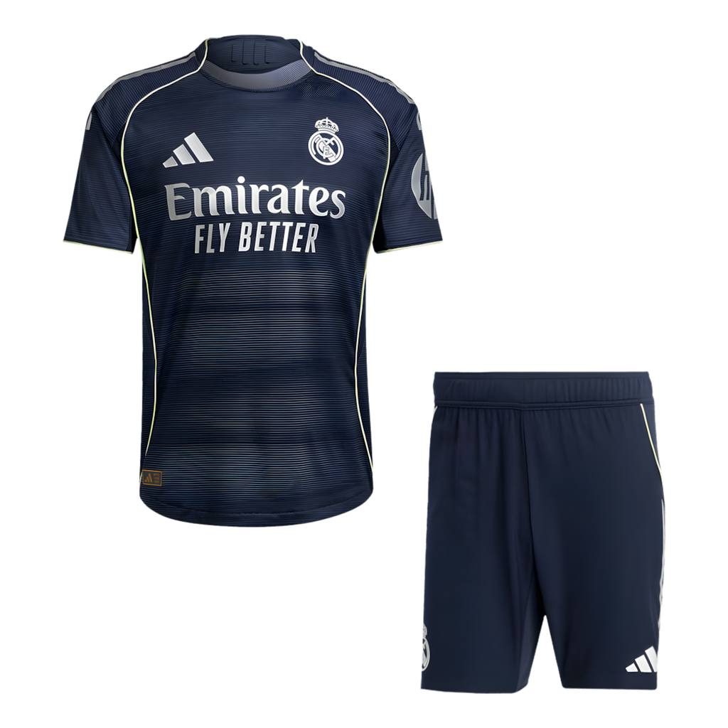 25-26 Season Real Madrid Away Football Jersey Kit, Classic Black and Blue Colorway