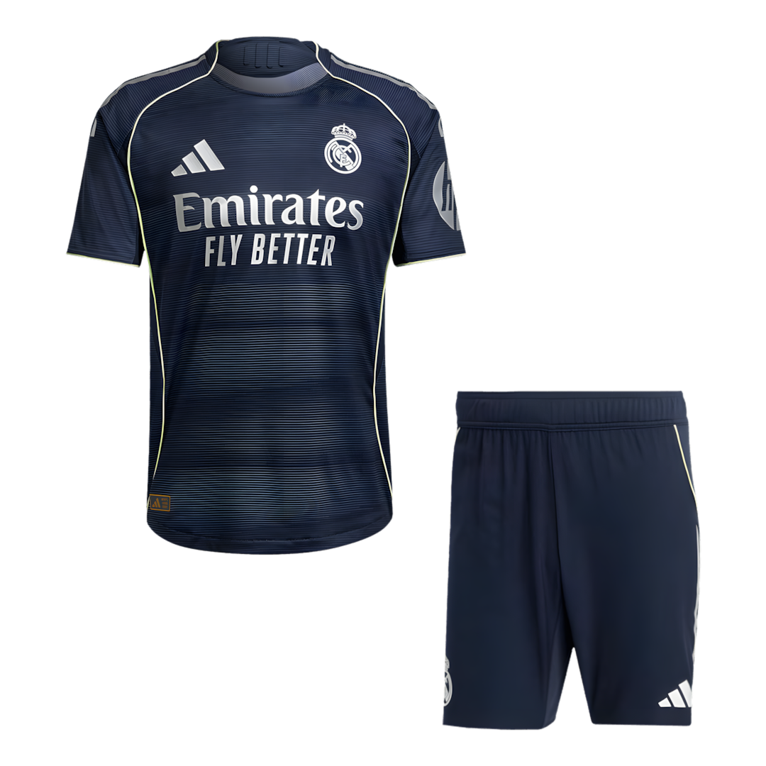 25-26 Season Real Madrid Away Football Jersey Kit, Classic Black and Blue Colorway