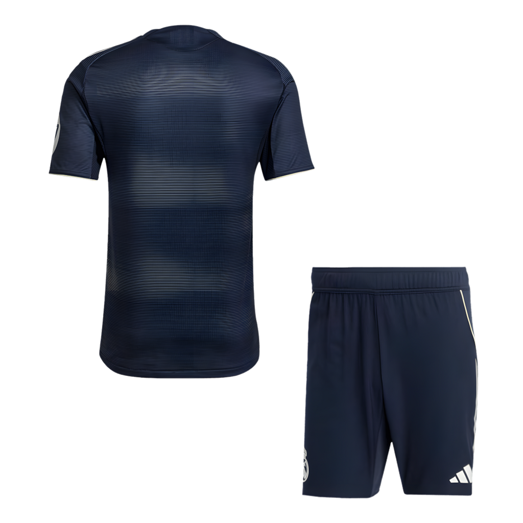 25-26 Season Real Madrid Away Football Jersey Kit, Classic Black and Blue Colorway