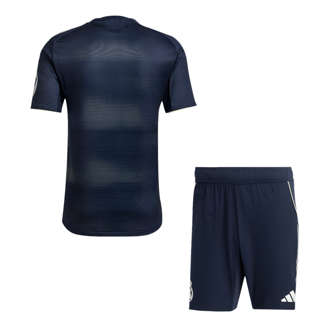 25-26 Season Real Madrid Away Football Jersey Kit, Classic Black and Blue Colorway