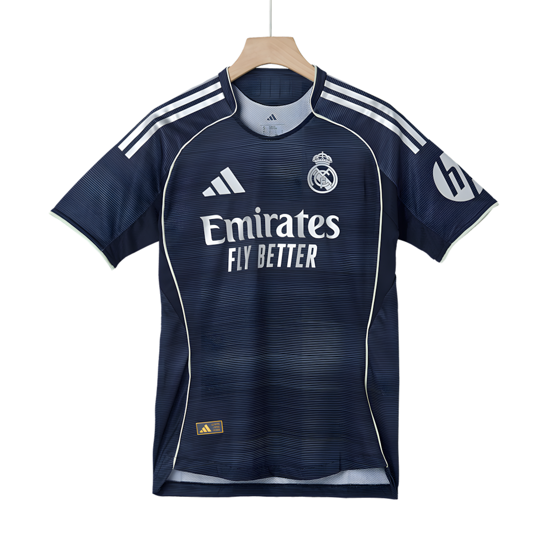 25-26 Season Real Madrid Away Football Jersey Kit, Classic Black and Blue Colorway
