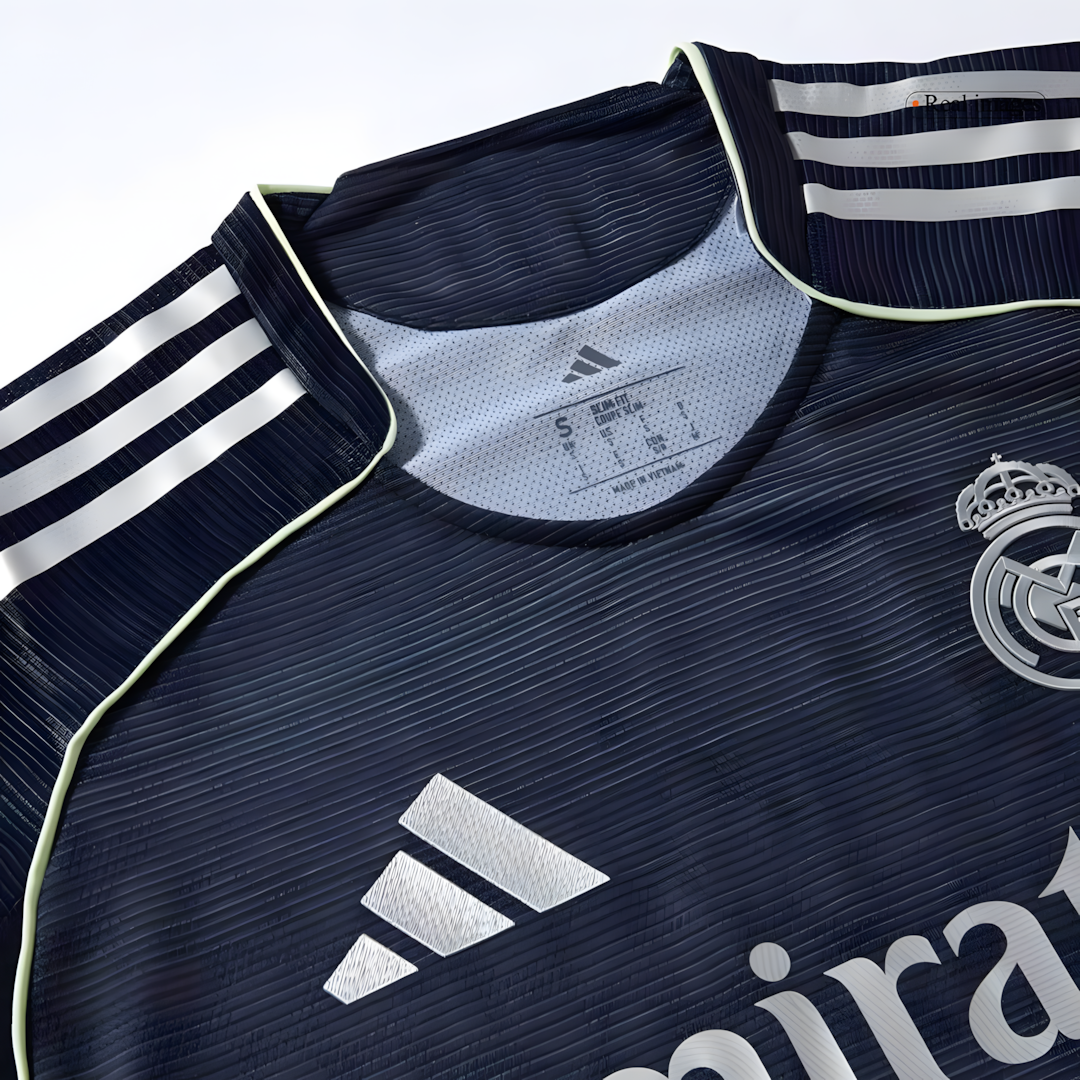 25-26 Season Real Madrid Away Football Jersey Kit, Classic Black and Blue Colorway